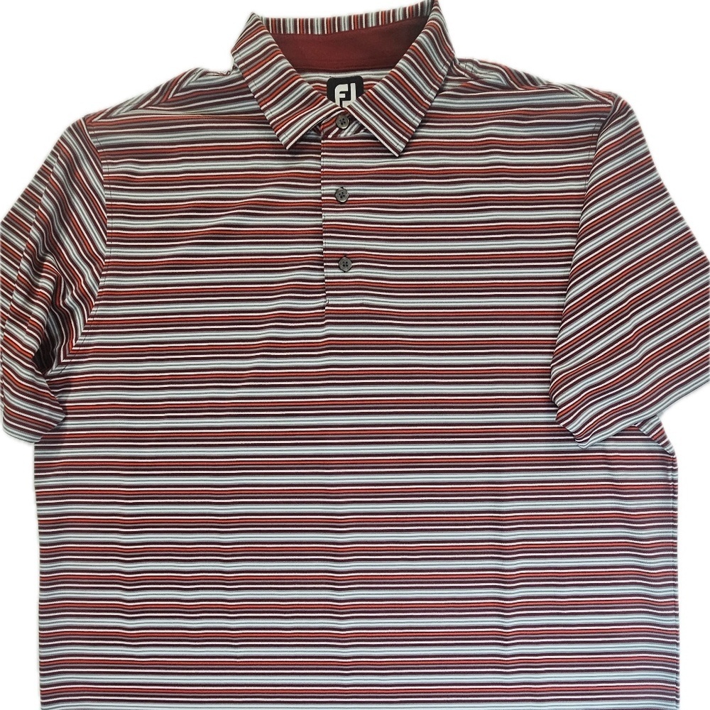 FootJoy‎ Polo Shirt Mens XL Red Striped Golf Performance Stretch Polyester